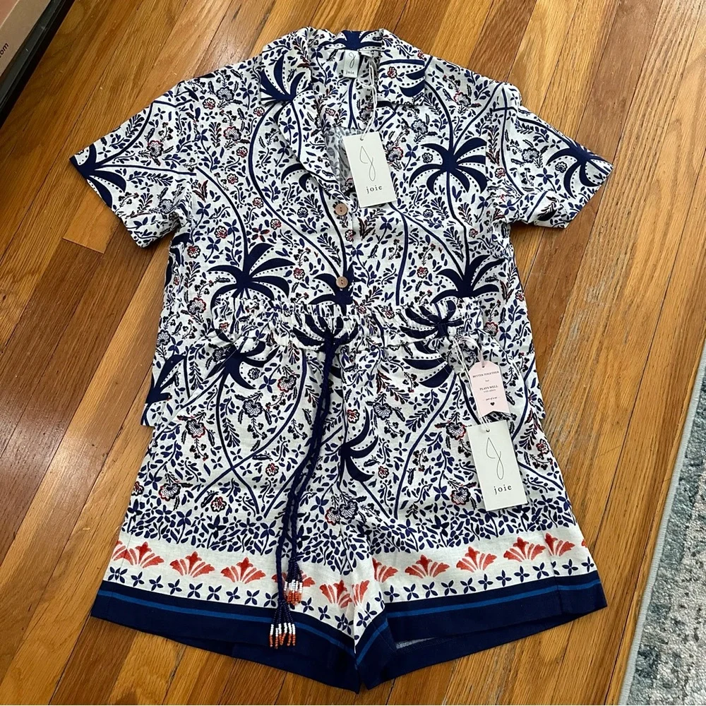 Joie boho batik print pattern linen blend shorts and top set, NWT